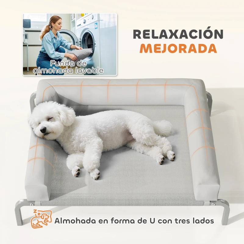 PawHut Cama Elevada para Perros Refrescante con Refuerzos Extraíbles Malla Transpirable y Marco de Acero 90x65x30 cm Gris