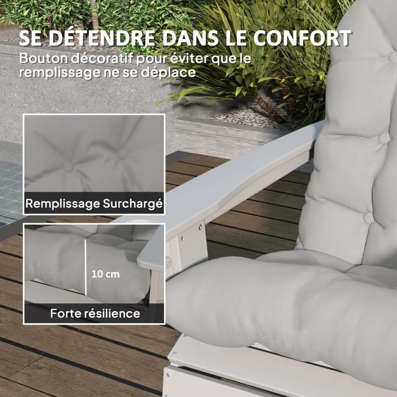 Outsunny Lot de 2 coussin de siège pour chaise Adirondack avec attaches sécurisées, design capitonné doux et épais, gris clair
