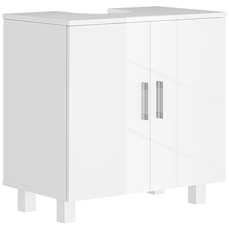 HOMCOM Mobilier Sub Chiuvetă pentru Baie cu 2 Uși, Raft Central, Mâner și Picioare Antiderapante, 60x35x60 cm, Alb Lucios(m-11)