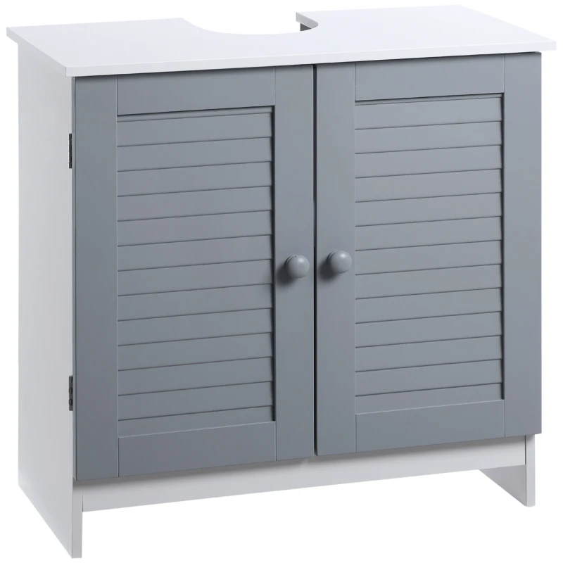kleankin Under Sink Storage Bathroom Cabinet with Adjustable Shelf, Pedestal Under Sink Design, Grey and White
