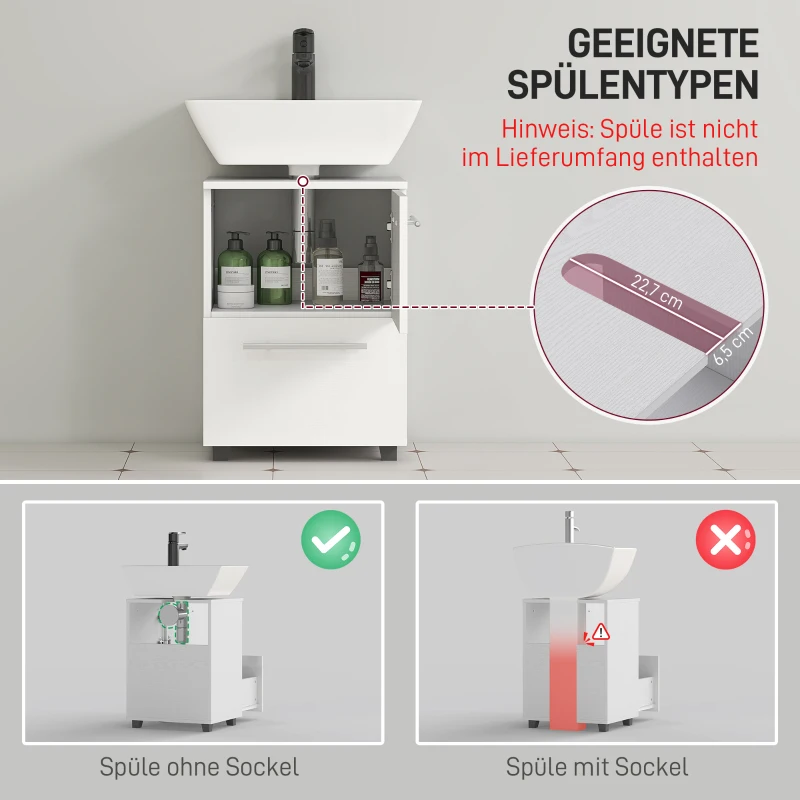 HOMCOM Badezimmerschrank, Waschbecken-Kommode mit Schublade, kompakt, Spanplatte, Weiß