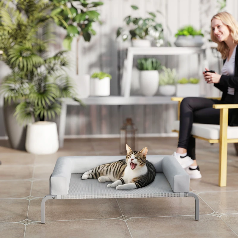 PawHut Cama Elevada para Perros Refrescante con Refuerzos Extraíbles Malla Transpirable y Marco de Acero 90x65x30 cm Gris