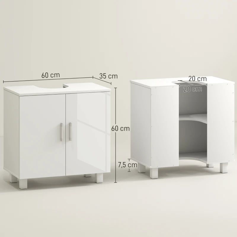 HOMCOM Mueble para Debajo del Lavabo con 2 Puertas 2 Estantes y Sistema Antivuelco para Cuarto Baño 60x35x60 cm Blanco