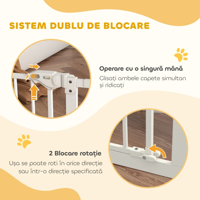 PawHut Poartă Extensibilă pentru Câini fără Șuruburi, Poartă de Siguranță Reglabilă cu 2 Extensii, 94-100 cm, Alb