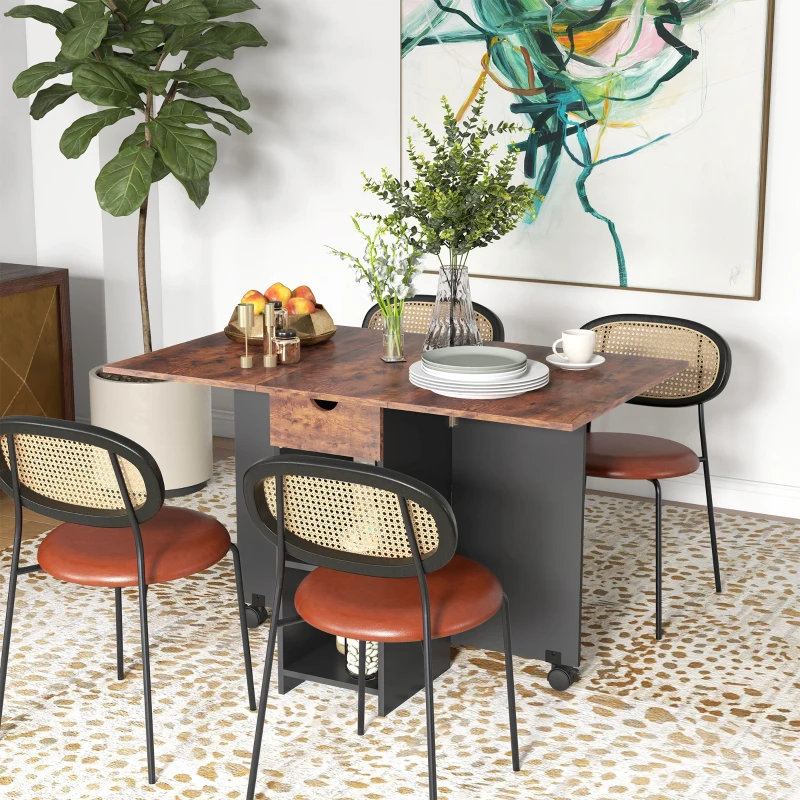 HOMCOM Table à manger pliante table de cuisine extensible pour 2 à 4 personnes 2 abattants 120 x 72 x 75 cm rustique et noir
