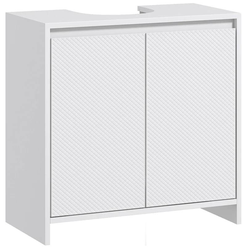 HOMCOM Mobilier Sub Chiuvetă pentru Baie cu 2 Uși, Dulap de Baie cu Decupaj în U pentru Țevi, 60x30x60 cm, Alb(m-11)