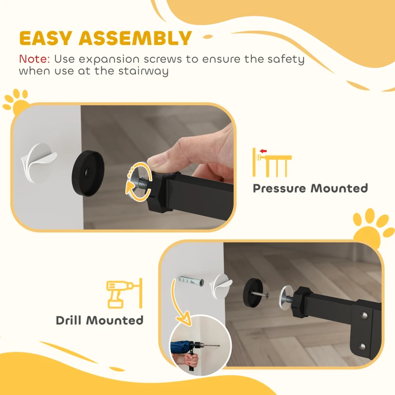 PawHut Adjustable Safety Gate w/ Two Extensions, Four Adjustable Screws, Black