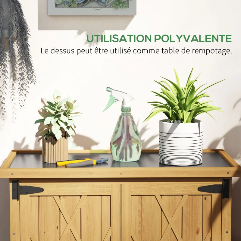 Outsunny Abri de jardin armoire de jardin 3 étagères 2 portes toit en tôle galvanisé étanche bois sapin 75 x 40 x 90 cm jaune