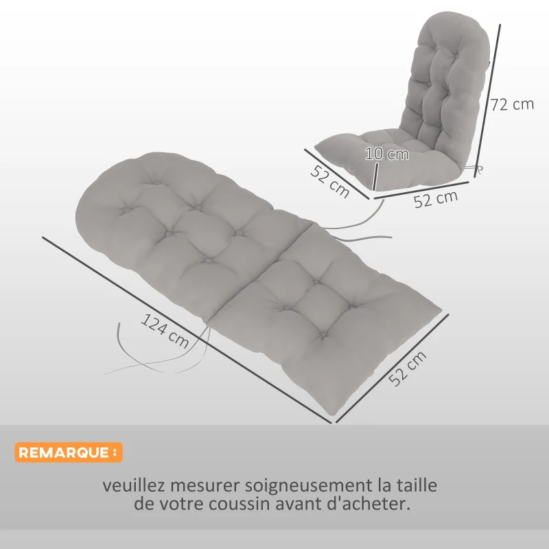 Outsunny Lot de 2 coussin de siège pour chaise Adirondack avec attaches sécurisées, design capitonné doux et épais, gris clair