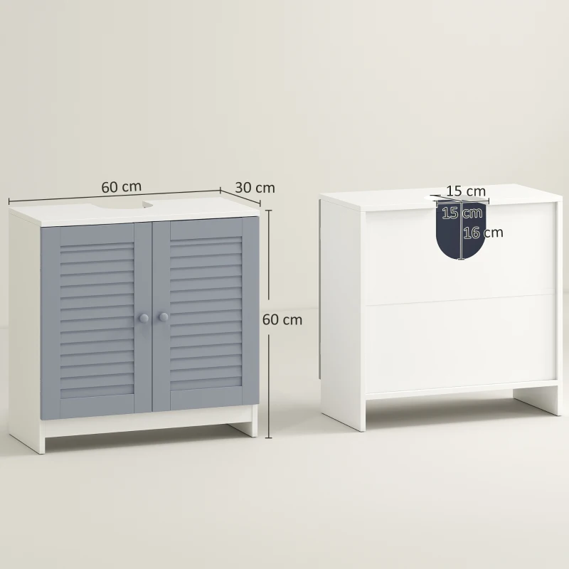 kleankin Móvel para Lavatório Pousar Armário para Casa de Banho com 2 Portas e Prateleira Interior Ajustável 60x30x60cm Branco