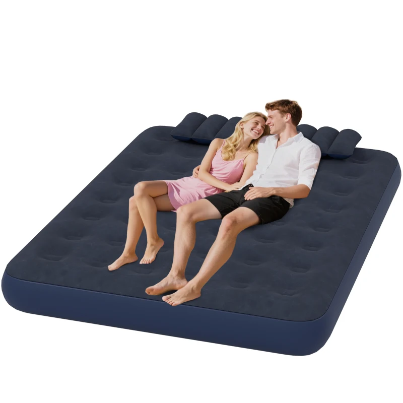 Outsunny Inflatable King Size Air Bed, with Built-In Hand Pump - Blue