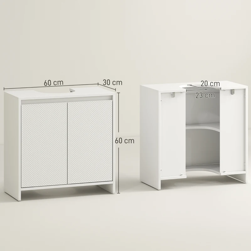 HOMCOM Mobilier Sub Chiuvetă pentru Baie cu 2 Uși, Dulap de Baie cu Decupaj în U pentru Țevi, 60x30x60 cm, Alb(m-3)