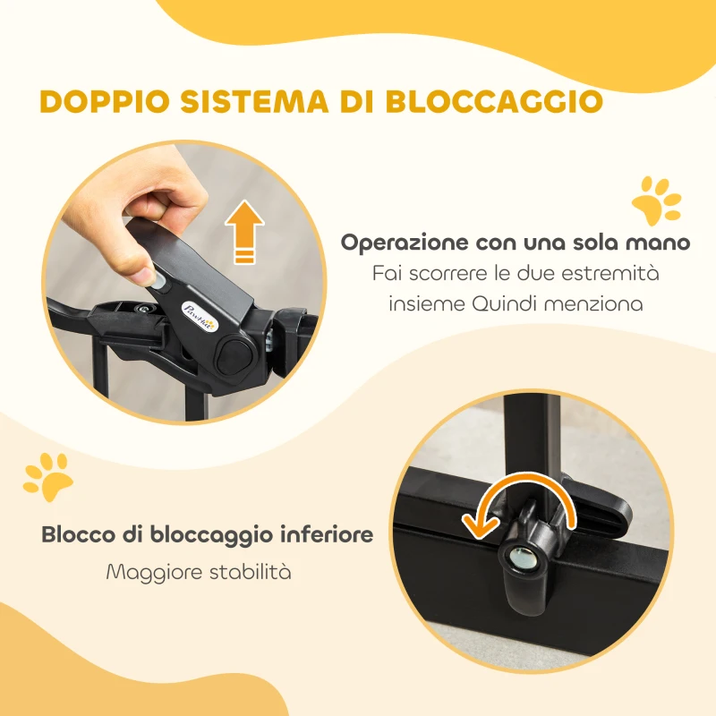 PawHut Cancellino per Cani Regolabile Alto con Porta Piccola e Chiusura Automatica, 74-80x104cm, Nero