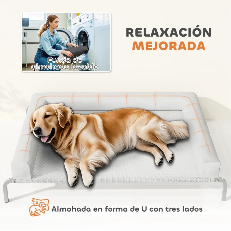 PawHut Cama Elevada para Perros Refrescante con Refuerzos Extraíbles Malla Transpirable y Marco de Acero 130x90x30 cm Gris