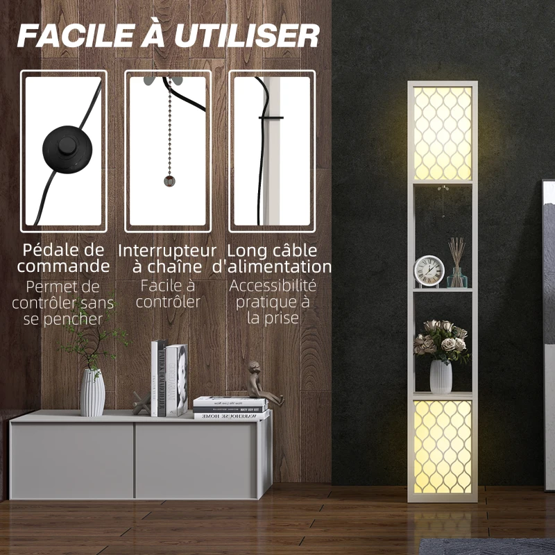 HOMCOM Lampadaire étagère 2 lampes 2 étagères 4 niveaux MDF gris motif nid d'abeille 26 x 26 x 156 cm gris