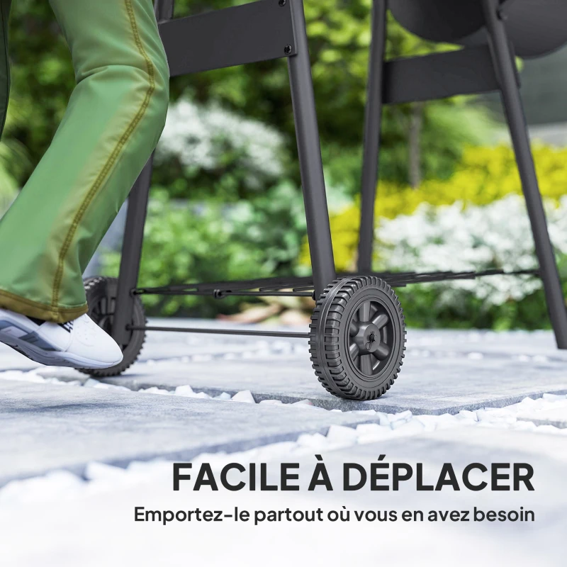 Outsunny Barbecue à Charbon fumoir BBQ Grill Smoker sur Pied avec Couvercle, roulettes, thermomètre, étagères Acier laminé à Froid Noir