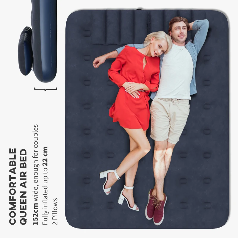 Outsunny Inflatable King Size Air Bed, with Built-In Hand Pump - Blue