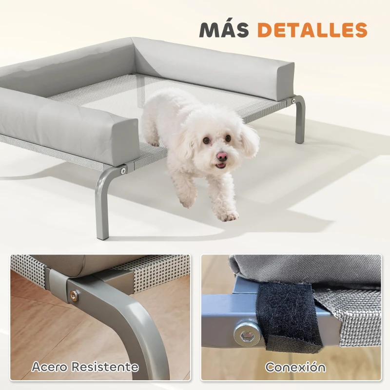 PawHut Cama Elevada para Perros Refrescante con Refuerzos Extraíbles Malla Transpirable y Marco de Acero 90x65x30 cm Gris