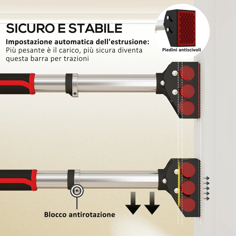 SPORTNOW Sbarra per Trazioni a Larghezza Regolabile con Impugnature Antiscivolo, 75-92x10x7 cm, Rosso e Nero