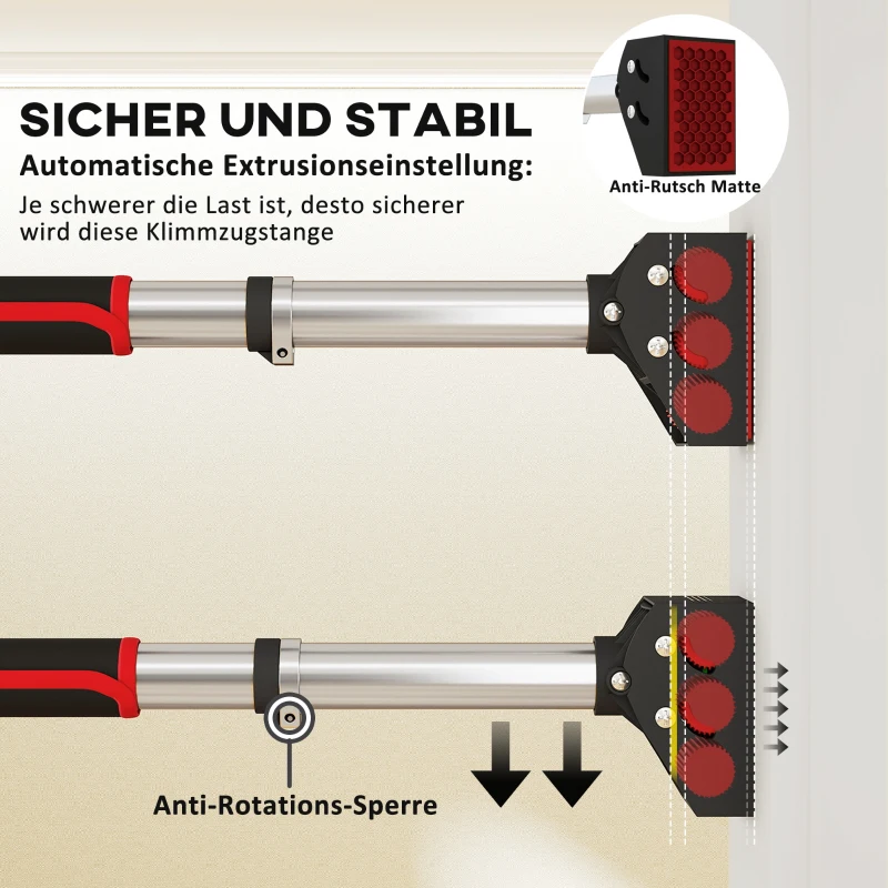 SPORTNOW Klimmzugstange für Türrahmen, verstellbar, ohne Bohren, Stahl, bis 200 kg, 75-92 x 10 x 7 cm, Schwarz/Rot