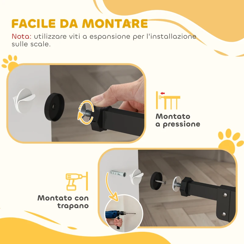 PawHut Cancellino per Cani a 2 Estensioni con Larghezza Regolabile fino a 100 cm e Chiusura Automatica, Nero