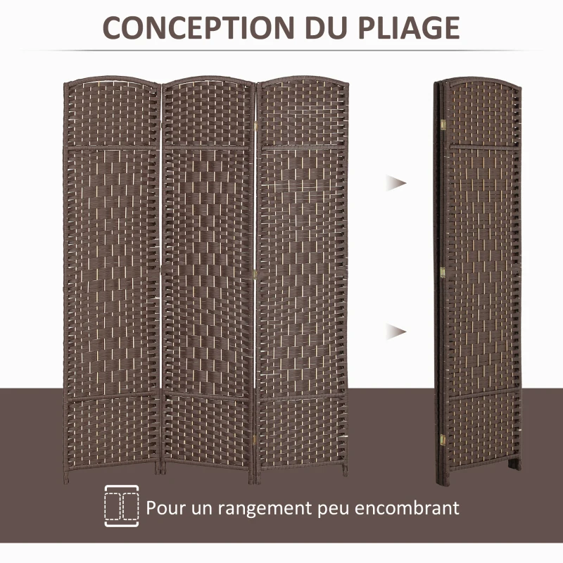 HOMCOM Paravent intérieur en bois 3 panneaux séparateur de pièce pliable pour salon chambre 135 x 180 cm marron
