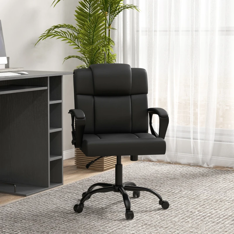 Vinsetto Fauteuil chaise de bureau pivotant hauteur réglable 5 roulettes accoudoirs revêtement synthétique noir