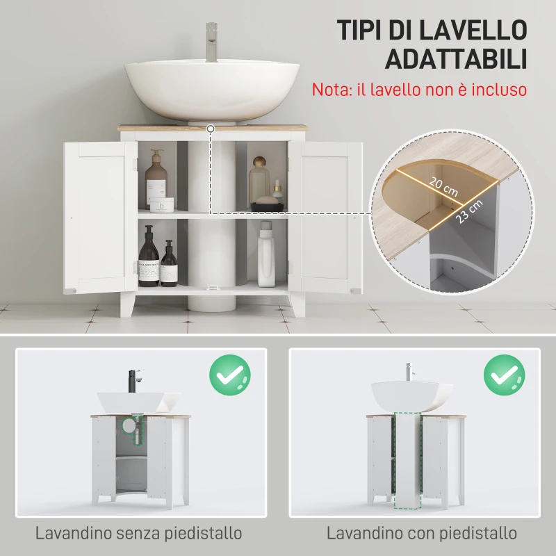 kleankin Mueble para Debajo del Lavabo Armario Bajo con 2 Puertas y Estante Ajustable Estilo Moderno 60x30x60 cm Blanco