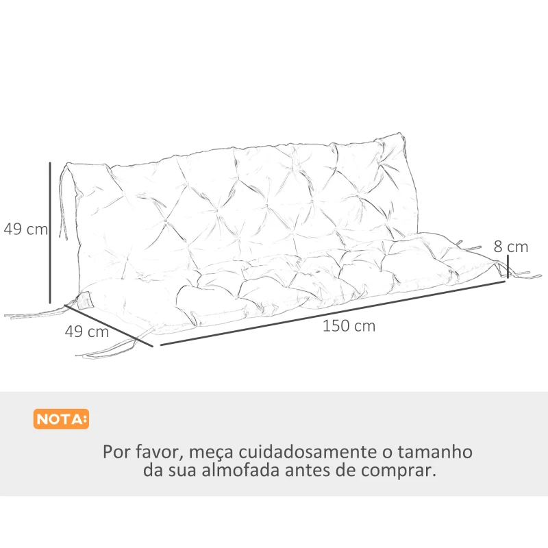 Outsunny Almofada para Banco com Encosto 150x98x8cm Almofada de Banco de 3 Lugares com 6 Cordões de Fixação para Jardim Terraço Balcão Exterior Cinza