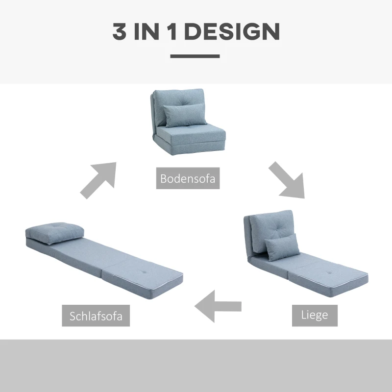 HOMCOM Bodensessel Klappmatratze Schlafmatte, 2-in-1-Design, abnehmbares Kissen, 60 x 80 x 56 cm, Himmelblau