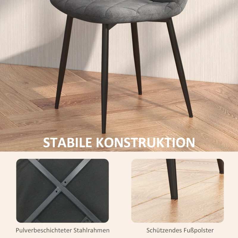 HOMCOM Eetkamerstoelen, 4-delige set Keukenstoelen met rugleuning, Fluwelen uitstraling, Gevoerde stoelen met metalen poten, voor Eettafel, Grijs(m-5)
