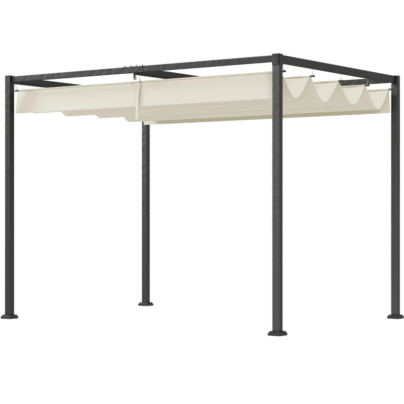 Outsunny Pérgola de Jardín 3x2m Cenador de Techo Retráctil de Poliéster Recubrimiento Resistente para Celebraciones Fiestas Crema