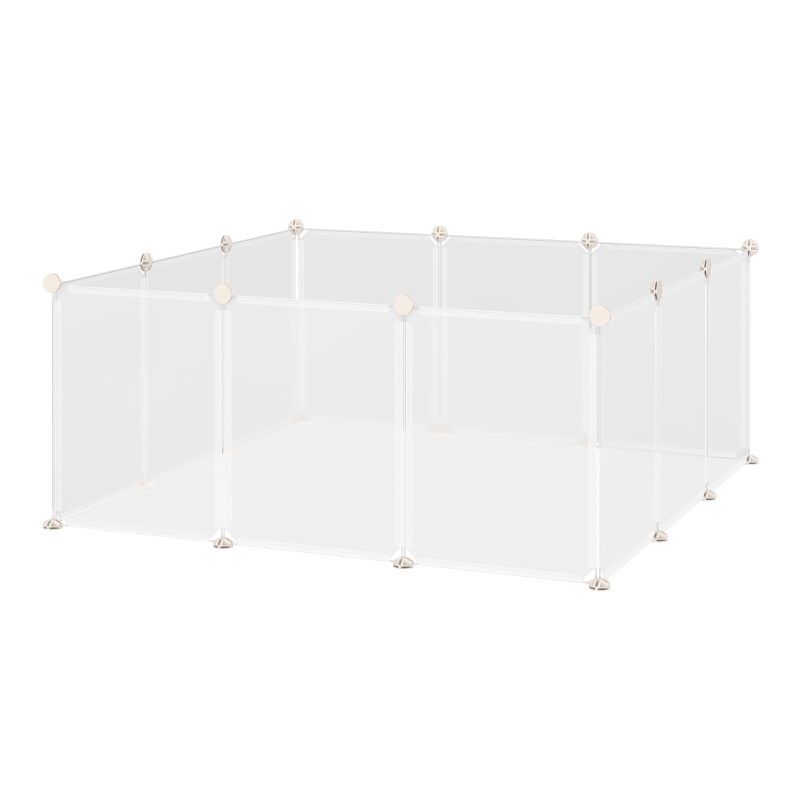 PawHut Enclos parc modulable pour petits animaux 12 panneaux pour lapin, hamster, chiot, cochon 105 x 105 x 45 cm blanc