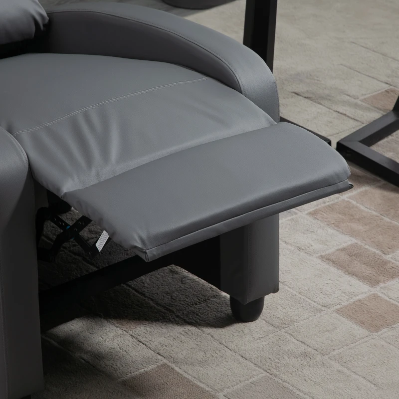 HOMCOM Recliner Armchair, Massage Faux Leather Push Back Reclining Chair with Adjustable Leg Rest, Side Pocket, for Home Living Room Theatre, Grey(m-9)