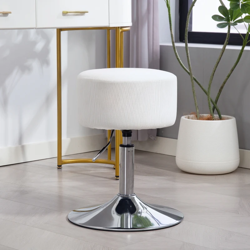 HOMCOM Barkruk, Gepolsterde Barstoel met Metalen Frame, Corduroy Look, Hoogte Verstelbaar 360° Draaibaar Wit