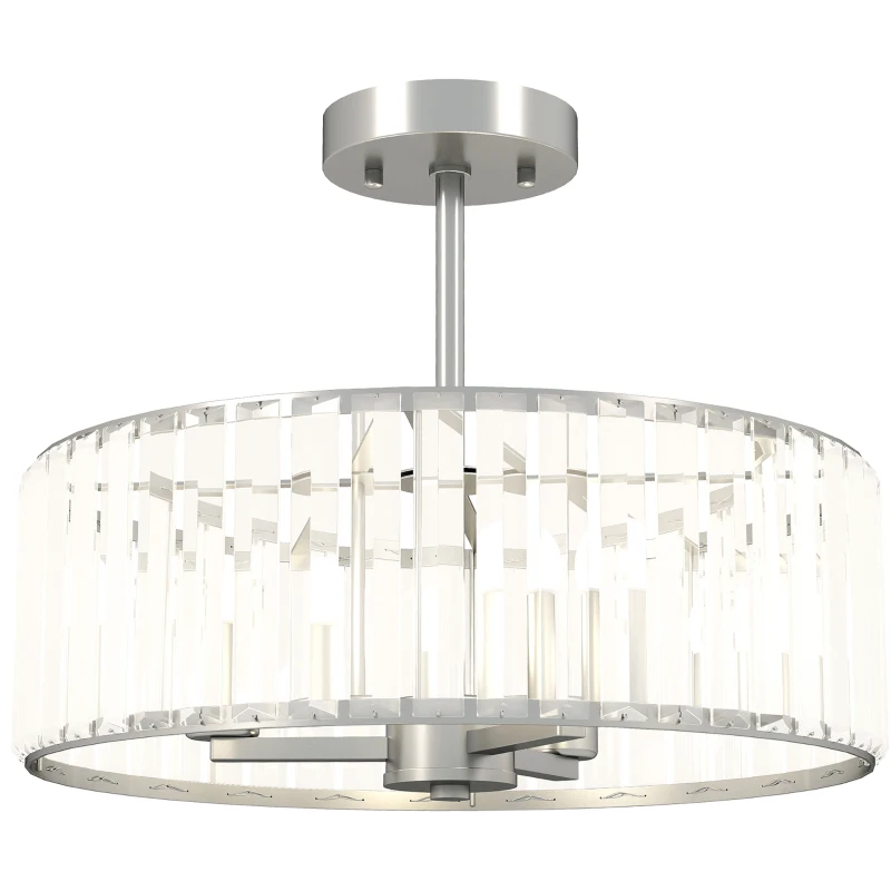 HOMCOM Crystal Ceiling Light Fixture, Semi Flush Mount Modern Crystal Chandelier Ceiling Light for Living Room, Bedroom, Hallway, Dining Room, E14 Base 3-Lights, Bulbs Not Included, Silver Tone
