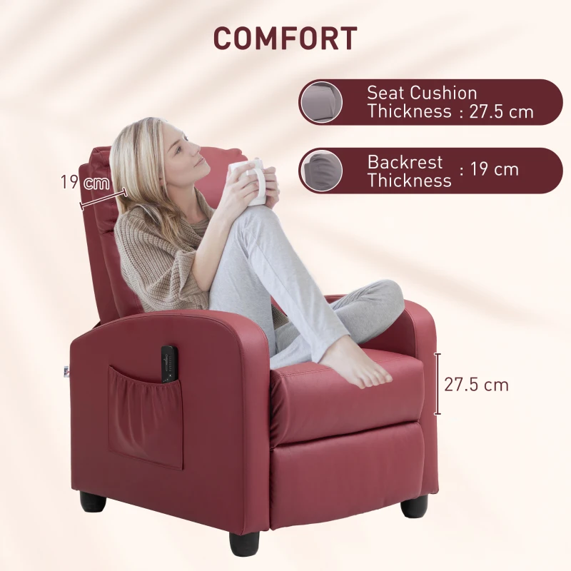 Homcom Fotoliu Masaj 68×88×98 cm – 8 Moduri, Telecomanda & Suport Picioare, Rosu(m-6)