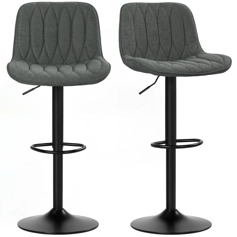 HOMCOM Set of Two Linen-Look Bar Stools - Charcoal Grey