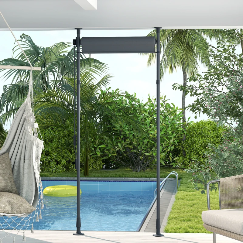 Outsunny Store manuel rétractable sur pied longueur réglable manivelle installation sans perçage métal alu. polyester gris foncé