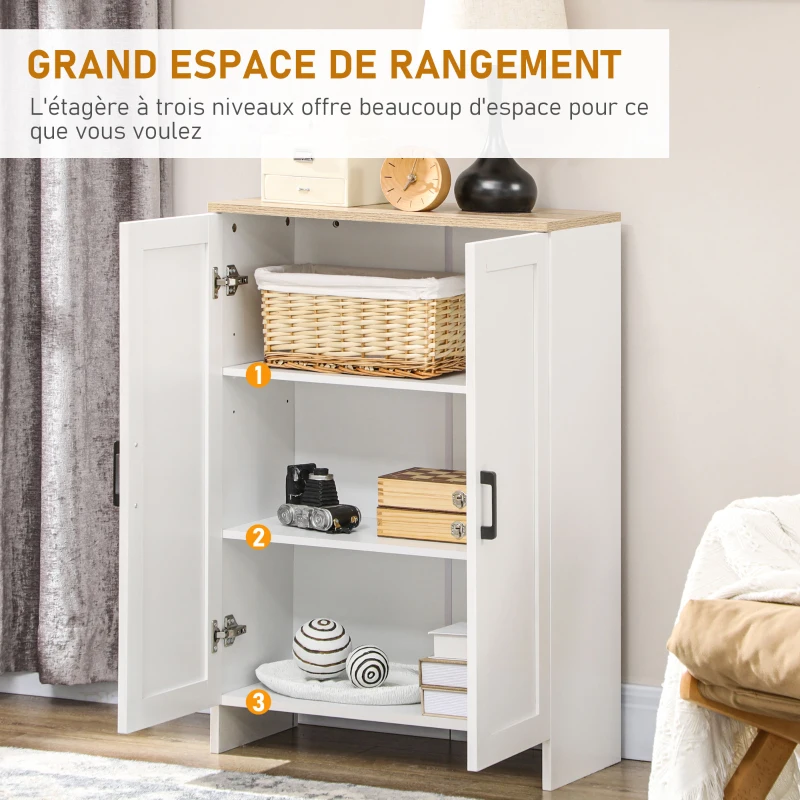 HOMCOM Buffet meuble cuisine rangement avec placard à portes et étagères réglables, 60 x 30 x 90 cm, blanc