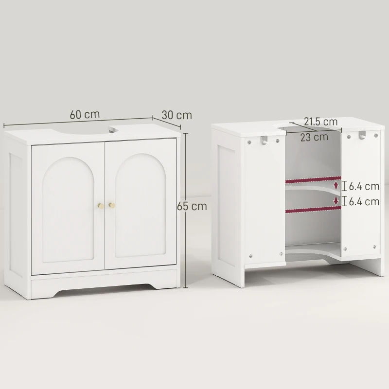 HOMCOM Under Sink Bathroom Cabinet with 2 Arch Doors - White