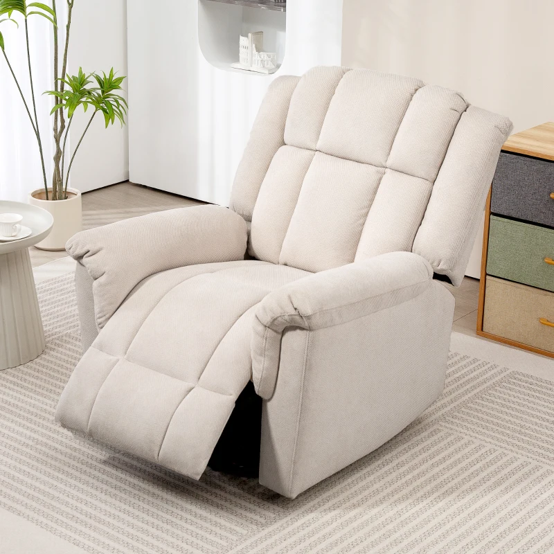 HOMCOM Powerlift Stoel, Massagstoel met Verwarmingsfunctie, Gepolsterde Stoel met Voetsteun, Zijvak, Stoffen Bekleding, Beige