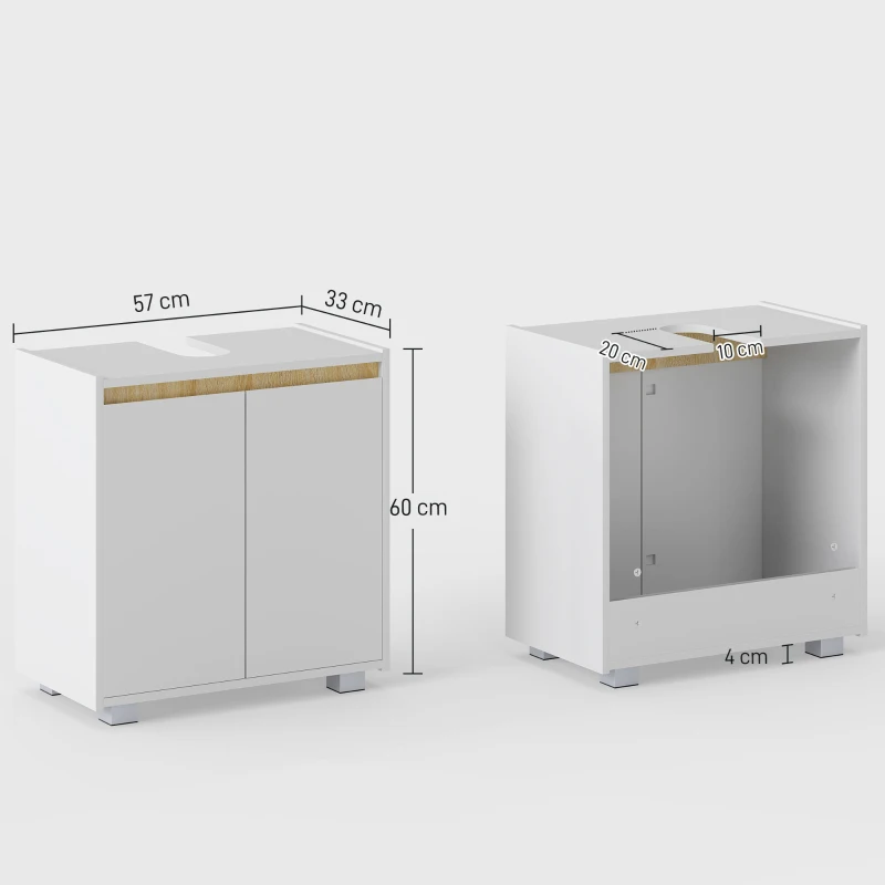 kleankin Móvel para Lavatório Pousar Armário Casa de Banho com 2 Portas e Armazenamento Interior 57x33x60cm Branco e Madeira