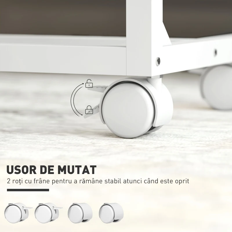 HOMCOM Măsuță de Lucru Reglabilă pe Înălțime cu Blat Înclinabil și 4 Roți