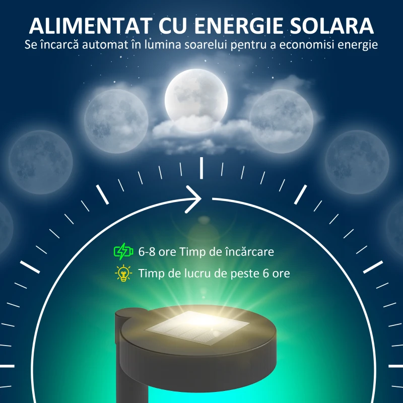 Outsunny Set 8 Lampi Solare Exterior – LED Negru, Energie Eco