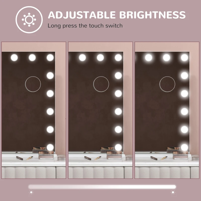HOMCOM Hollywood Vanity Mirror with Lights, Large 80x62 cm Lighted Makeup Mirror with 3 Colour, 18 LED Bulbs, 10X Magnifying, USB Charging Port, Touch Screen, Tabletop or Wall Mounted Design, White