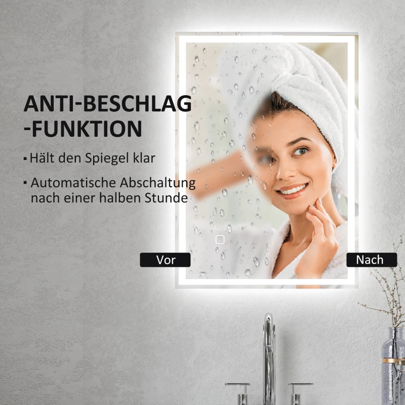 HOMCOM Badspiegel Badezimmerspiegel Wandspiegel LED´s. Berührungsschalter, Weiß
