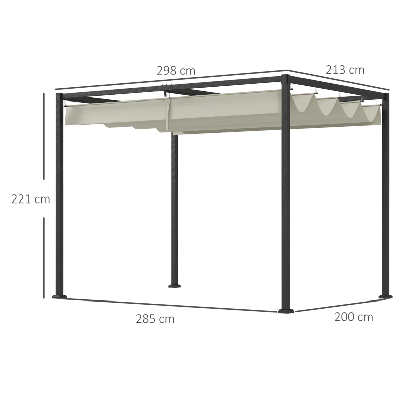 Outsunny Pérgola de Jardín 3x2m Cenador de Techo Retráctil de Poliéster Recubrimiento Resistente para Celebraciones Fiestas Crema