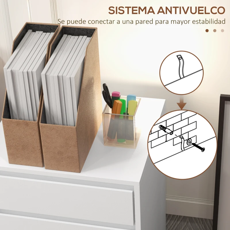 HOMCOM Cajonera de Oficina con 4 Cajones Cajonera de Escritorio con Ruedas para Estudio 46x40x65 cm Blanco