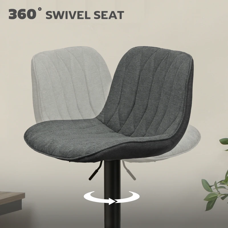 HOMCOM Set of Two Linen-Look Bar Stools - Charcoal Grey